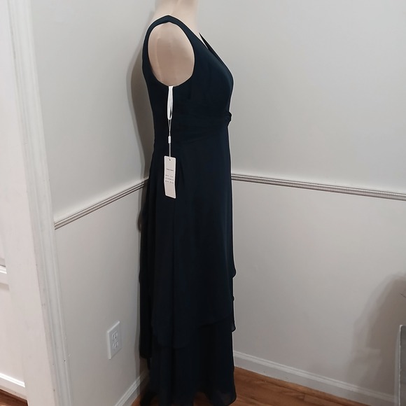 Navy Blue Tiered Chiffon Formal Gown V-Neck Corset Back Size 10 NEW - Picture 5 of 12
